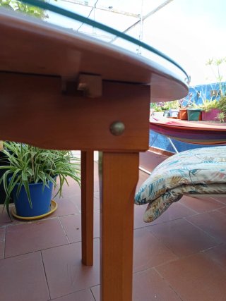 Mesa redonda cristal y madera