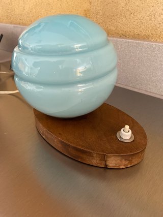 Lámpara de mesa antigua cristal azul