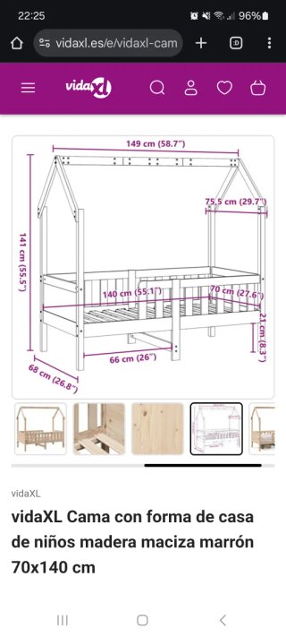 Estructura cama infantil madera 70x140cm