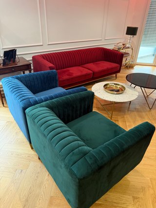 Set di 3 poltrone in velluto blu e verde