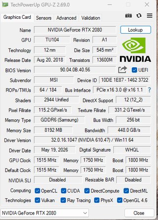 MSI GeForce RTX 2080 Ventus OC 8GB GDDR6