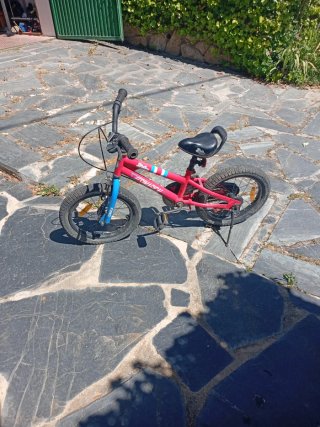 Bicicleta infantil roja y azul