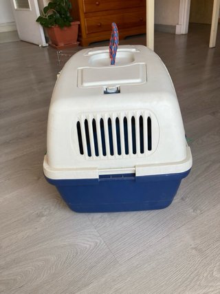 Transportín perro azul y blanco