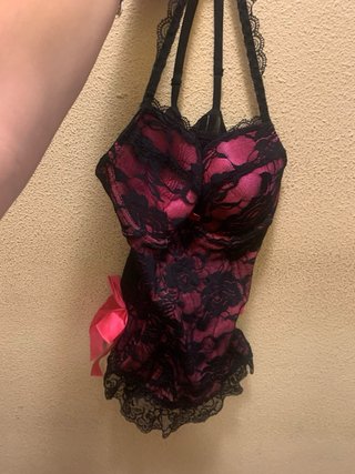 Camisón sexy encaje rosa y negro