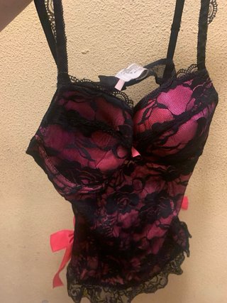 Camisón sexy encaje rosa y negro