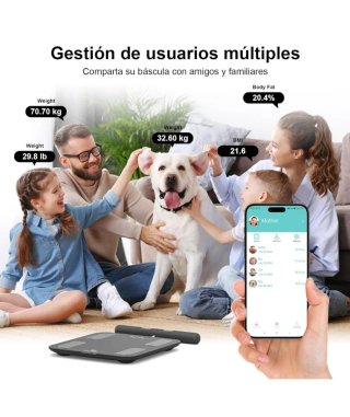 Báscula Inteligente Healthkeep Negra y Plateada