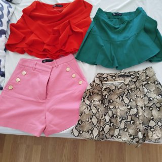 Lote 4 prendas Zara: faldas pantalón y bermud rosa