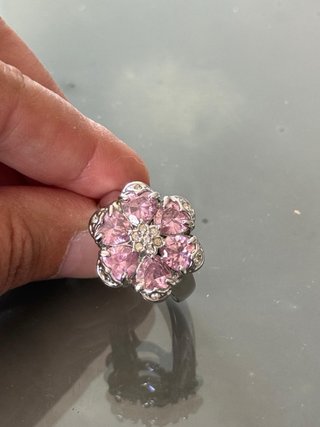 Anello Fiore Cristalli Rosa Argento