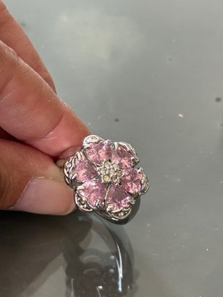 Anello Fiore Cristalli Rosa Argento