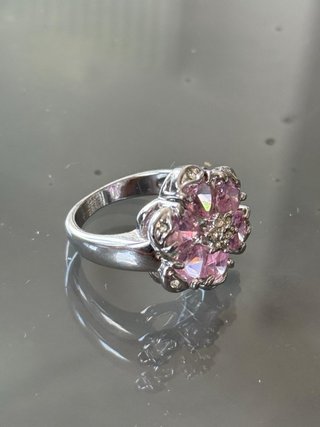 Anello Fiore Cristalli Rosa Argento