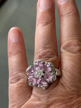 Anello Fiore Cristalli Rosa Argento