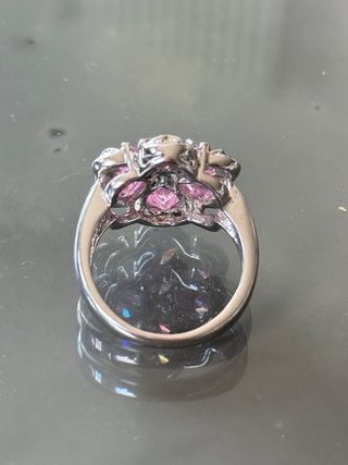 Anello Fiore Cristalli Rosa Argento