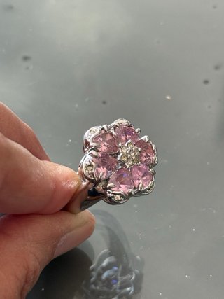Anello Fiore Cristalli Rosa Argento