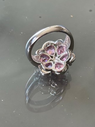 Anello Fiore Cristalli Rosa Argento