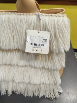 Bolso Uterqüe Piel y Flecos Beige/Blanco