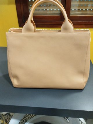 Bolso Uterqüe Piel y Flecos Beige/Blanco