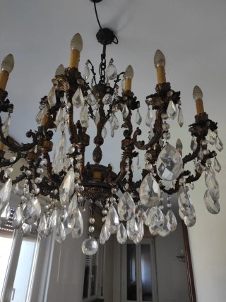 Lampadario vintage ottone cristalli