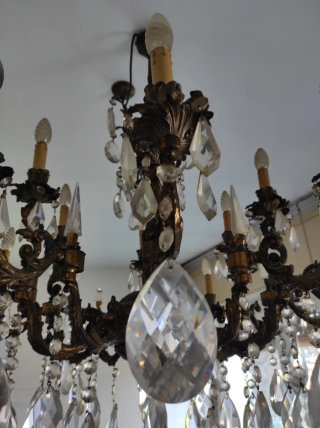Lampadario vintage ottone cristalli