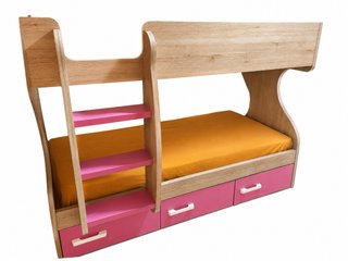 Litera madera y rosa con cajones