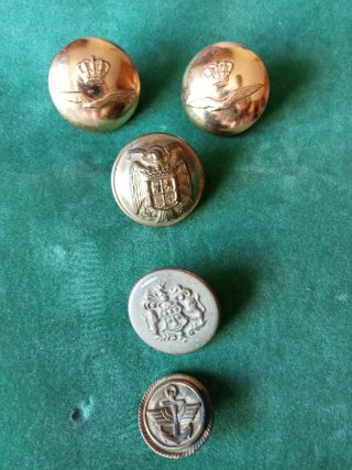 Lote 5 Botones Antiguos Latón Escudos Corona Ancla