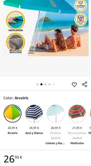 Sombrilla Playa Aktive 220 cm UV50 Antiviento