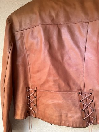 Chaqueta Biker Cuero Vintage Marrón
