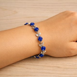 Bracciale Argentato Rose Blu Acciaio