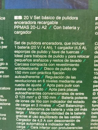 Pulidora Enceradora Parkside 20V + Batería 4Ah