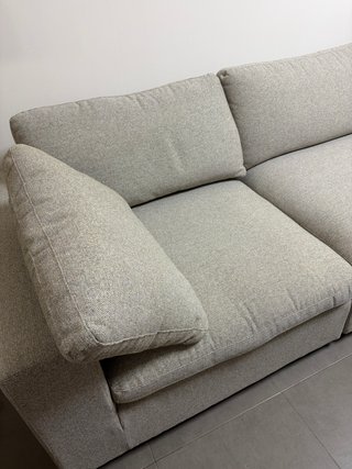 Sofá chaise longue Lyby tela beige/gris Nuevo