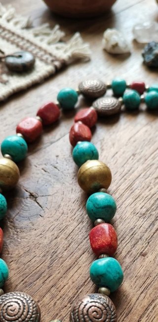 Collar Tibetano Vintage Turquesa y Coral
