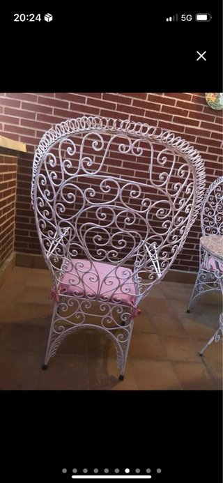 Set da Giardino in Ferro Forgiato Artigianale con Tavolo in Granito