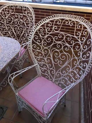 Set da Giardino in Ferro Forgiato Artigianale con Tavolo in Granito