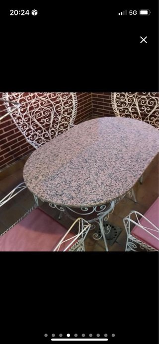 Set da Giardino in Ferro Forgiato Artigianale con Tavolo in Granito