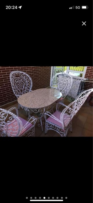 Set da Giardino in Ferro Forgiato Artigianale con Tavolo in Granito