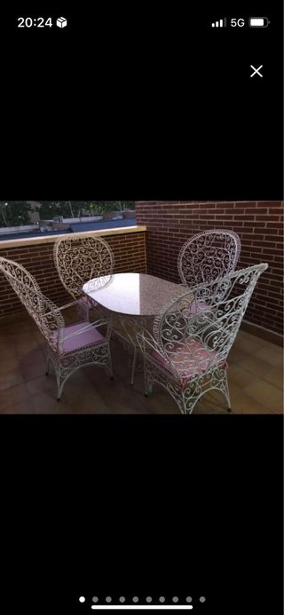 Set da Giardino in Ferro Forgiato Artigianale con Tavolo in Granito