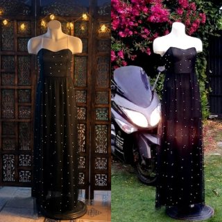 Vestido fiesta tul perlas  transparencias atrevido