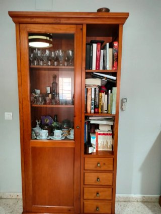 Vitrina de salón de madera y cristal
