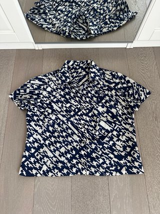 Camicia donna fantasia blu e bianca
