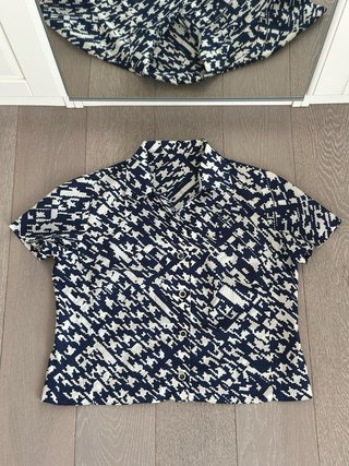 Camicia donna fantasia blu e bianca