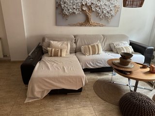 Divano Chaiselongue in Pelle Marrone e Rosso