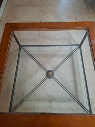 Mesa de centro madera, cristal y hierro