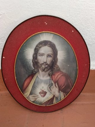 Cuadro Sagrado Corazón Jesús Antiguo 40x33