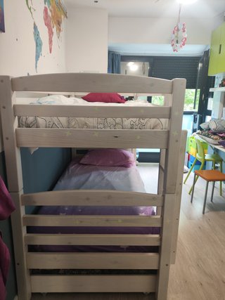 Cama Litera Blanca + Cajón Almacenaje