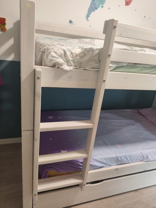 Cama Litera Blanca + Cajón Almacenaje