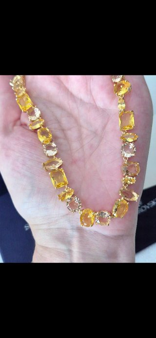 Colar Swarovski Gema Joia Dourado Amarelo
