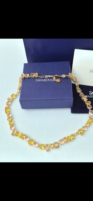 Colar Swarovski Gema Joia Dourado Amarelo