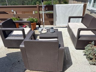 Conjunto Terraza sofa doble ,dos Sillones y 9Mesa