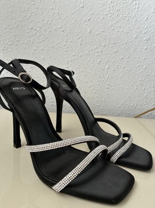 Sandalias Mango Tacón Brillantes Negro