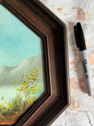 Cuadro octogonal vintage firmado — Paisaje al óleo