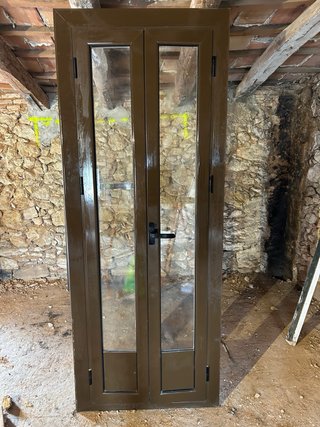 Puerta doble aluminio marrón 70x210